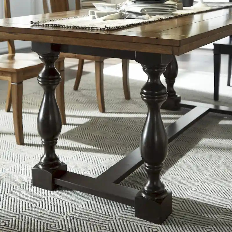 Tavolo da pranzo con piano in rovere, base a cavalletto, vari colori, 6-8 posti