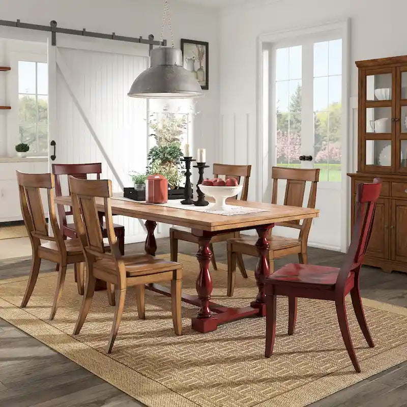 Tavolo da pranzo con piano in rovere, base a cavalletto, vari colori, 6-8 posti