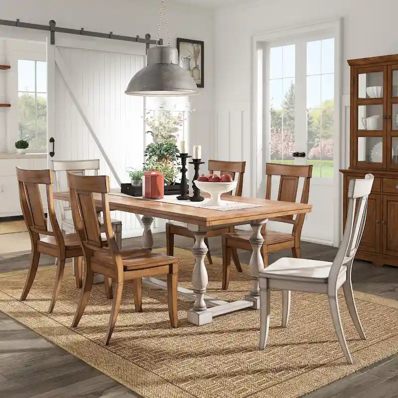 Tavolo da pranzo con piano in rovere, base a cavalletto, vari colori, 6-8 posti