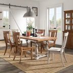 Tavolo da pranzo con piano in rovere, base a cavalletto, vari colori, 6-8 posti