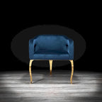 Sedia da pranzo in velluto con struttura in metallo dorato, bracciolo curvo, seduta singola – Blu / Nero / Grigio / Tortora