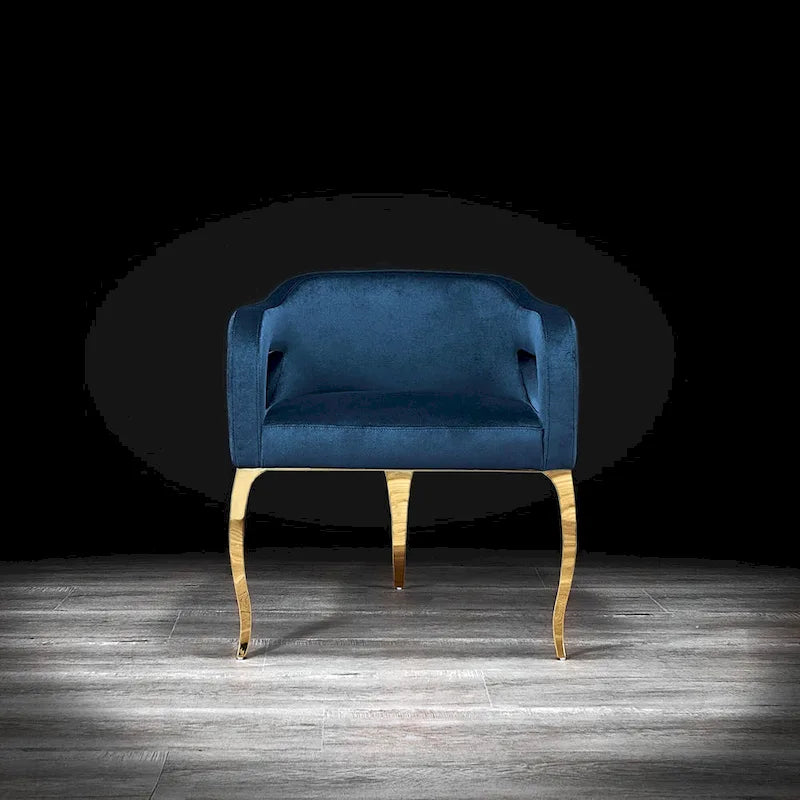 Sedia da pranzo in velluto con struttura in metallo dorato, bracciolo curvo, seduta singola – Blu / Nero / Grigio / Tortora