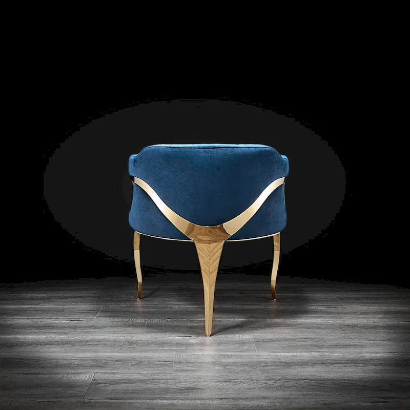 Sedia da pranzo in velluto con struttura in metallo dorato, bracciolo curvo, seduta singola – Blu / Nero / Grigio / Tortora