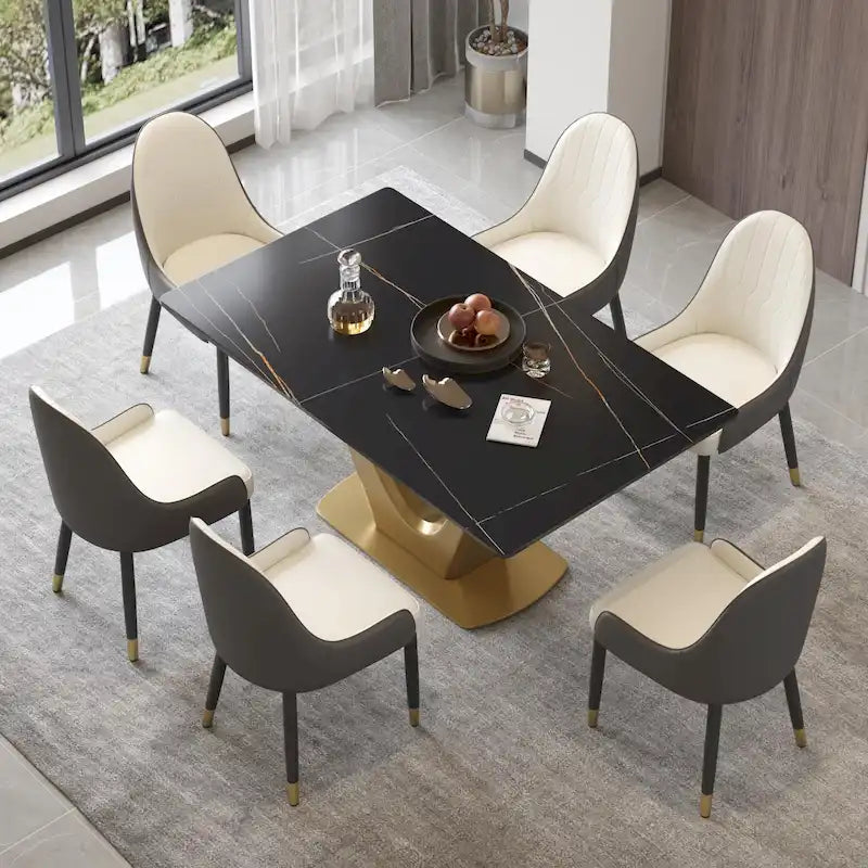 Tavolo da pranzo in pietra sinterizzata a V, nero/bianco sporco/bianco, 4-6 posti