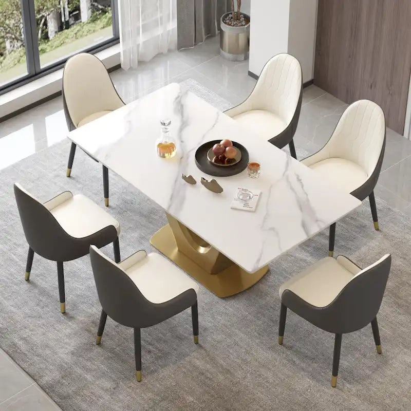 Tavolo da pranzo in pietra sinterizzata a V, nero/bianco sporco/bianco, 4-6 posti