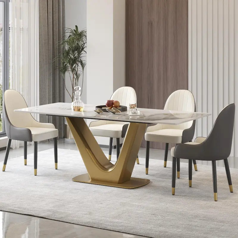 Tavolo da pranzo in pietra sinterizzata a V, nero/bianco sporco/bianco, 4-6 posti