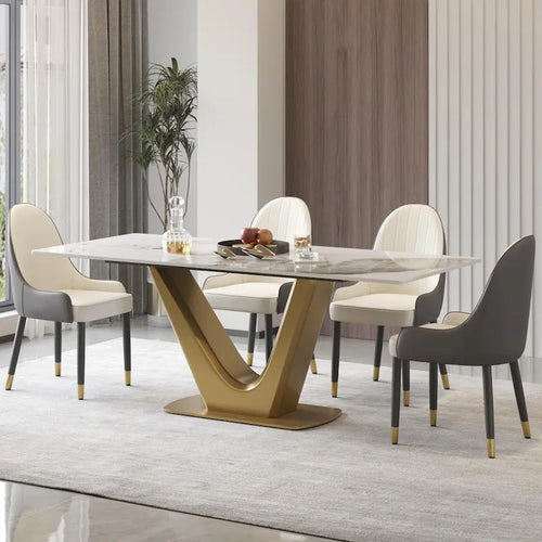 Tavolo da pranzo in pietra sinterizzata a V, nero/bianco sporco/bianco, 4-6 posti