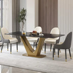 Tavolo da pranzo in pietra sinterizzata a V, nero/bianco sporco/bianco, 4-6 posti