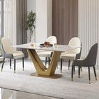 Tavolo da pranzo in pietra sinterizzata a V, nero/bianco sporco/bianco, 4-6 posti