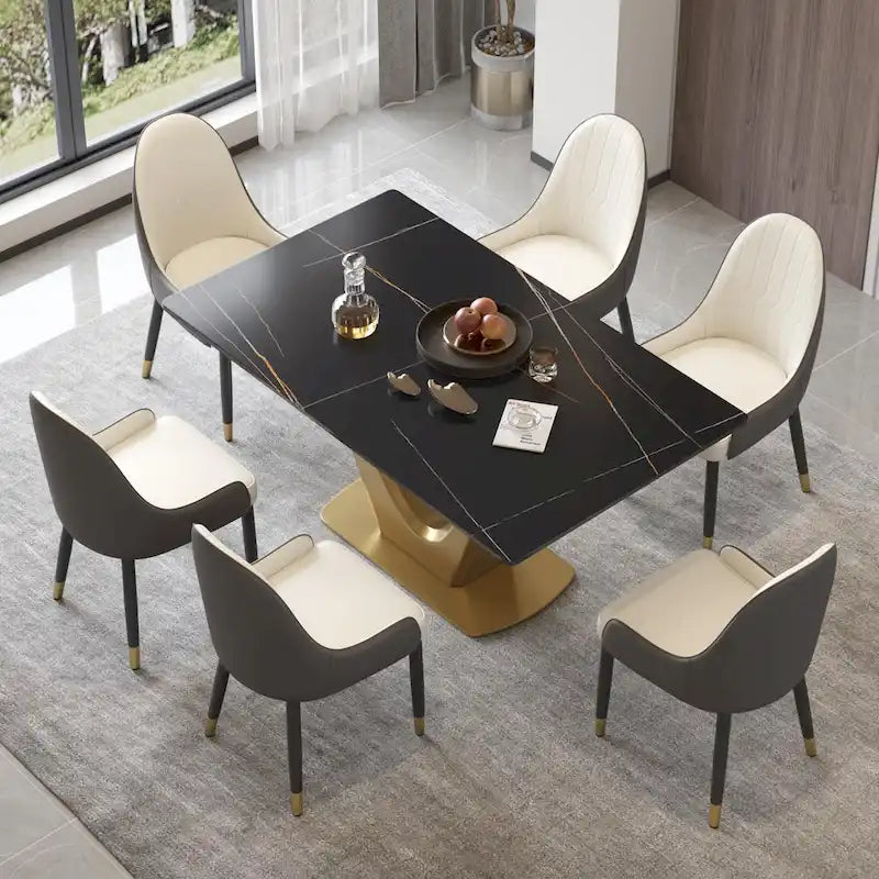 Tavolo da pranzo in pietra sinterizzata a V, nero/bianco sporco/bianco, 4-6 posti