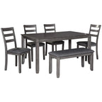 Set da pranzo rettangolare grigio antracite, stile schienale a pioli, 6 posti a sedere