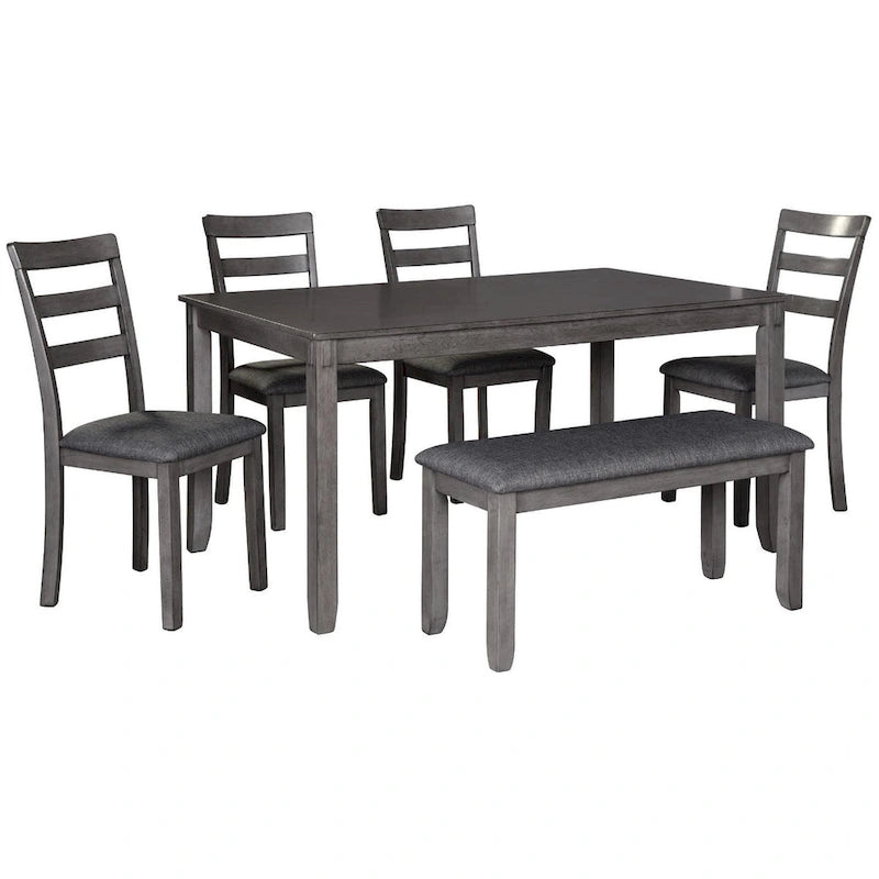 Set da pranzo rettangolare grigio antracite, stile schienale a pioli, 6 posti a sedere