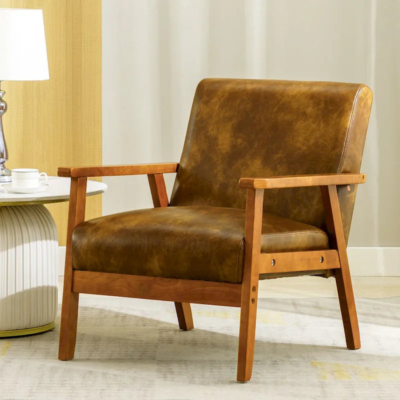 Poltrona Scandi da salotto, singola, color cachi/marrone giallastro/crema