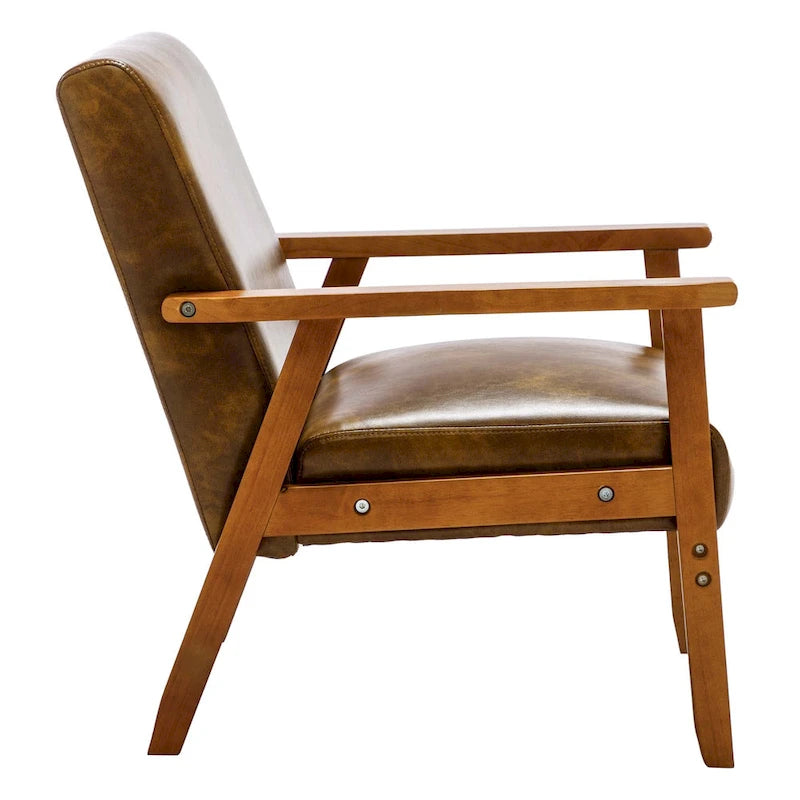 Poltrona Scandi da salotto, singola, color cachi/marrone giallastro/crema