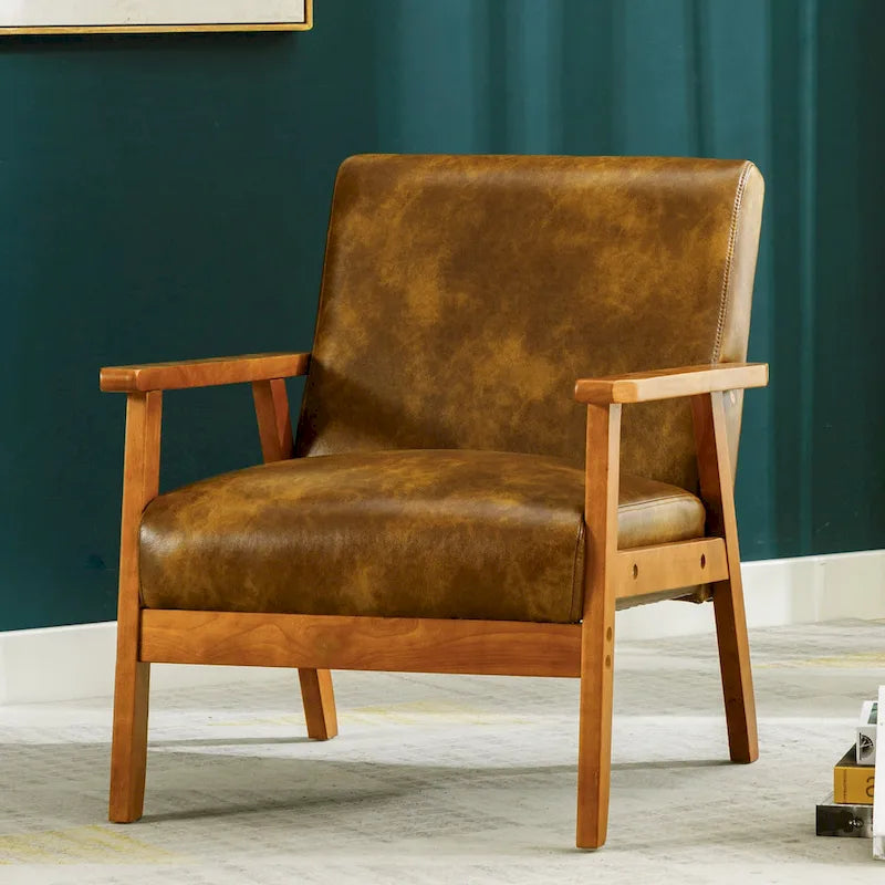 Poltrona Scandi da salotto, singola, color cachi/marrone giallastro/crema