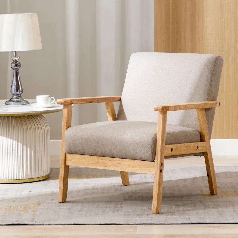 Poltrona Scandi da salotto, singola, color cachi/marrone giallastro/crema