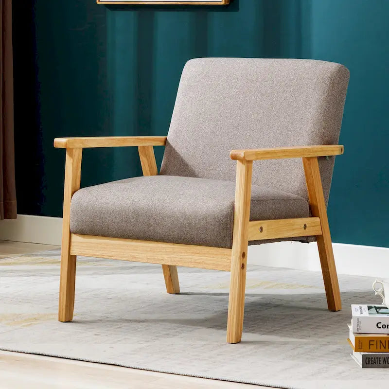 Poltrona Scandi da salotto, singola, color cachi/marrone giallastro/crema