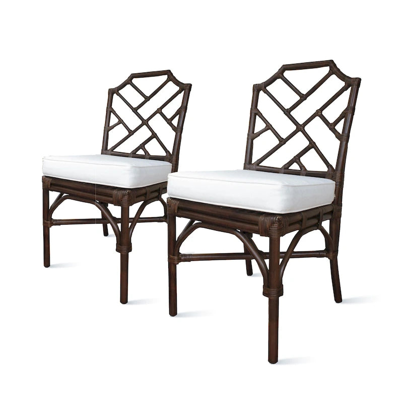 Sedia da pranzo in rattan bianco / marrone / naturale, set da 2