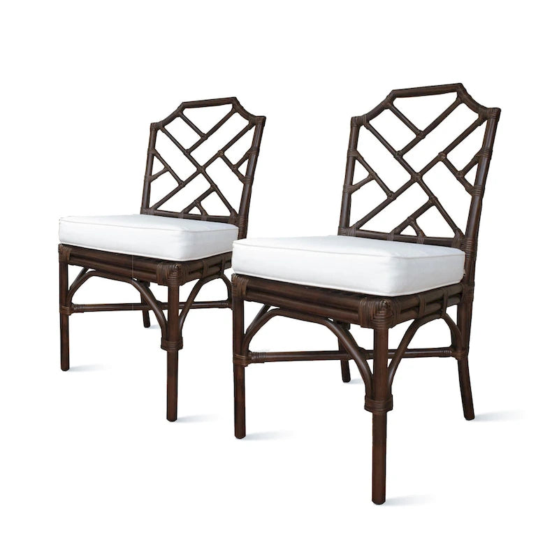 Sedia da pranzo in rattan bianco / marrone / naturale, set da 2