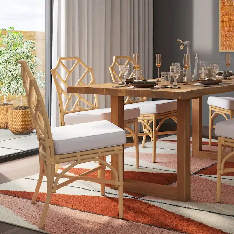Sedia da pranzo in rattan bianco / marrone / naturale, set da 2
