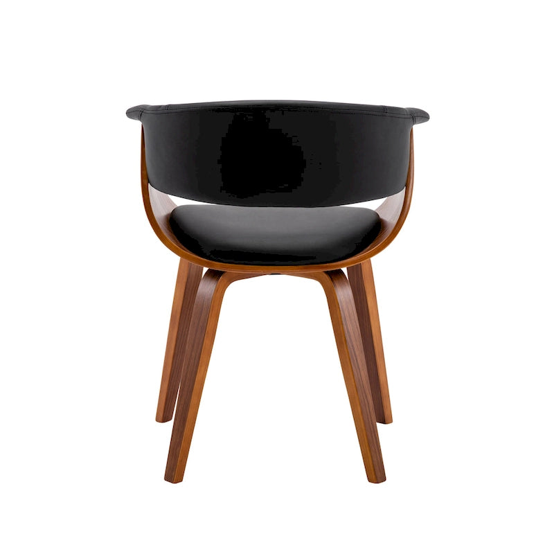 Sedia da pranzo di metà secolo bianca/marrone/nera, pelle PU, gambe in noce, singola