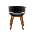 Sedia da pranzo di metà secolo bianca/marrone/nera, pelle PU, gambe in noce, singola