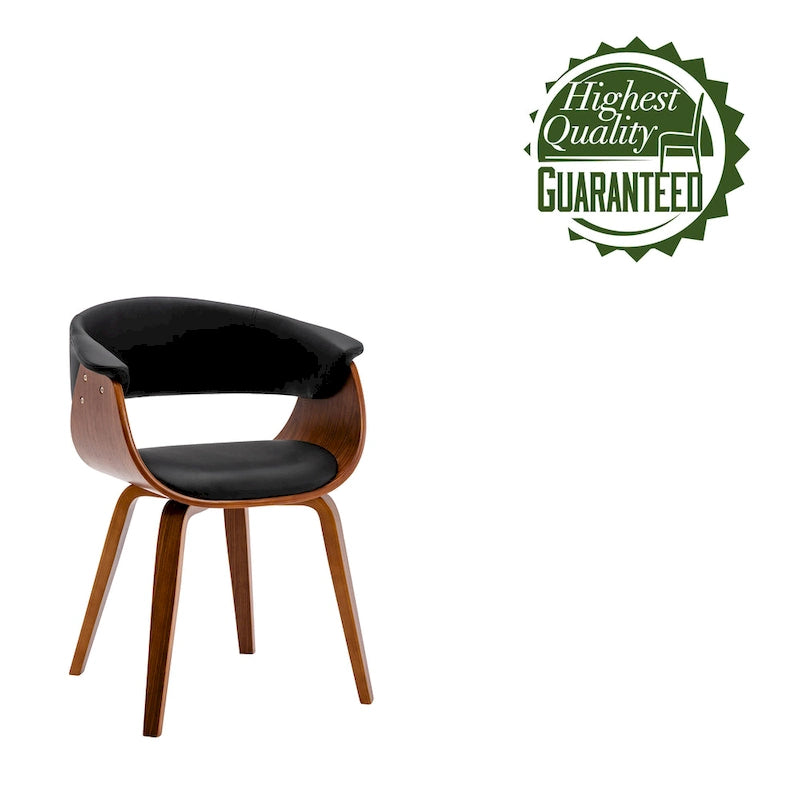 Sedia da pranzo di metà secolo bianca/marrone/nera, pelle PU, gambe in noce, singola