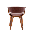 Sedia da pranzo di metà secolo bianca/marrone/nera, pelle PU, gambe in noce, singola