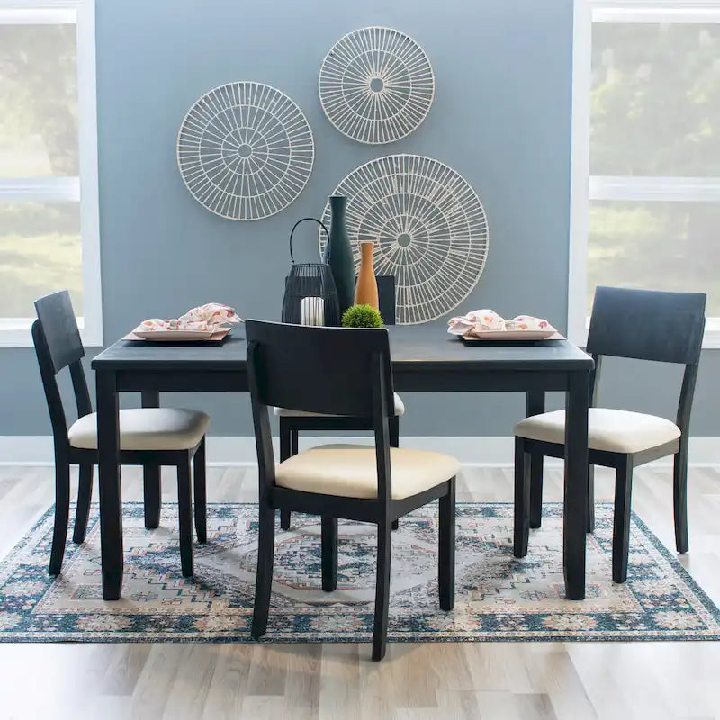 Sedia da pranzo laterale Boho Grigio Carbone Scuro/Beige e Grigio Lavato/Grigio, set da 2