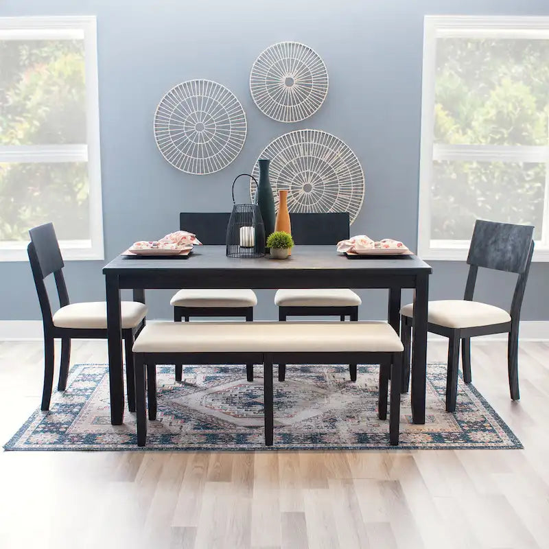 Sedia da pranzo laterale Boho Grigio Carbone Scuro/Beige e Grigio Lavato/Grigio, set da 2