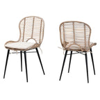 Set di 2 sedie da pranzo in rattan e metallo, stile bohémien, nero/grigio slavato