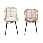 Set di 2 sedie da pranzo in rattan e metallo, stile bohémien, nero/grigio slavato