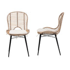 Set di 2 sedie da pranzo in rattan e metallo, stile bohémien, nero/grigio slavato