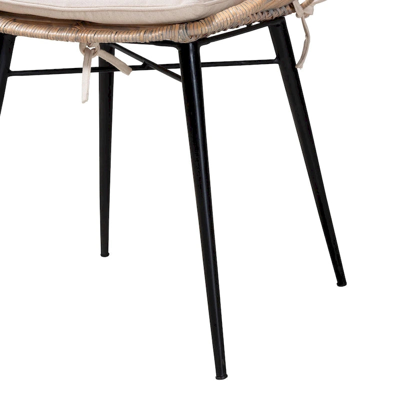 Set di 2 sedie da pranzo in rattan e metallo, stile bohémien, nero/grigio slavato