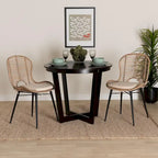 Set di 2 sedie da pranzo in rattan e metallo, stile bohémien, nero/grigio slavato