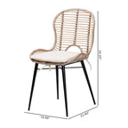 Set di 2 sedie da pranzo in rattan e metallo, stile bohémien, nero/grigio slavato