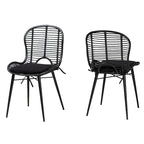 Set di 2 sedie da pranzo in rattan e metallo, stile bohémien, nero/grigio slavato