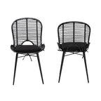 Set di 2 sedie da pranzo in rattan e metallo, stile bohémien, nero/grigio slavato