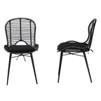 Set di 2 sedie da pranzo in rattan e metallo, stile bohémien, nero/grigio slavato