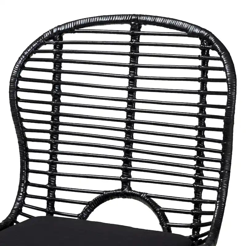 Set di 2 sedie da pranzo in rattan e metallo, stile bohémien, nero/grigio slavato
