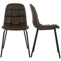 Sedia da pranzo in pelle PU con gambe in metallo nero, set da 2 – Marrone scuro / Grigio / Caramello