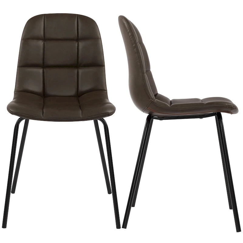 Sedia da pranzo in pelle PU con gambe in metallo nero, set da 2 – Marrone scuro / Grigio / Caramello