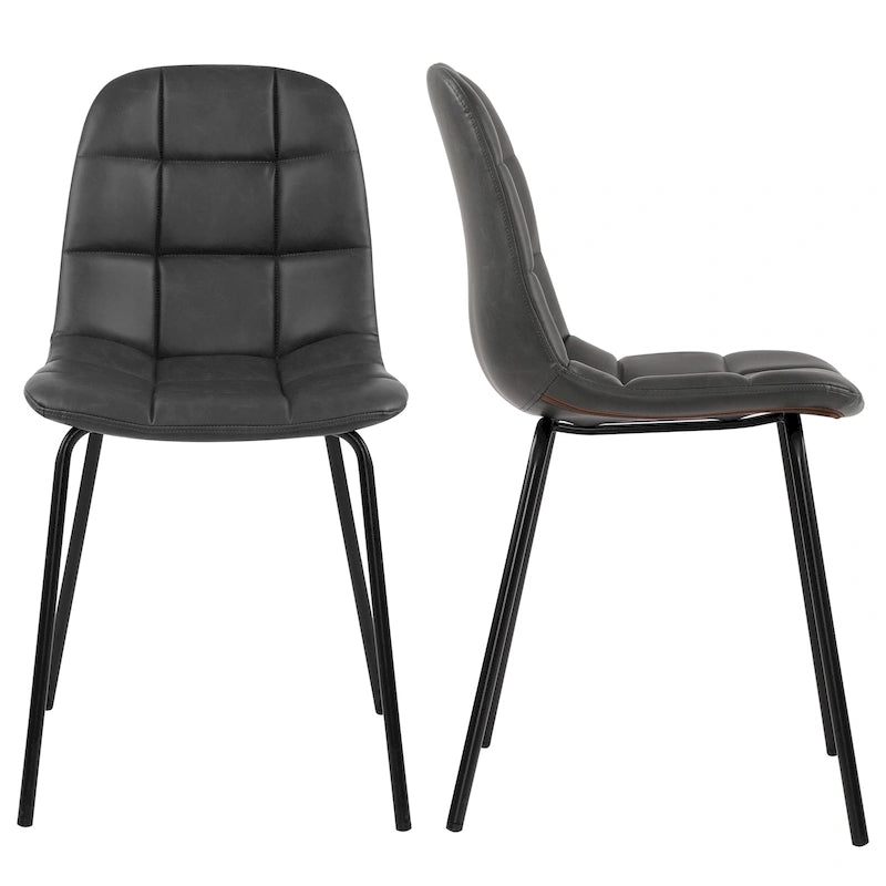 Sedia da pranzo in pelle PU con gambe in metallo nero, set da 2 – Marrone scuro / Grigio / Caramello