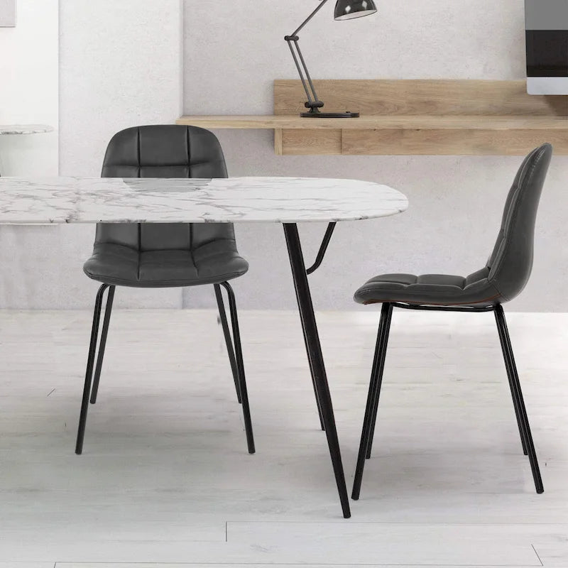 Sedia da pranzo in pelle PU con gambe in metallo nero, set da 2 – Marrone scuro / Grigio / Caramello