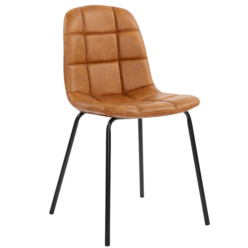 Sedia da pranzo in pelle PU con gambe in metallo nero, set da 2 – Marrone scuro / Grigio / Caramello