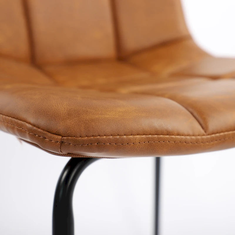 Sedia da pranzo in pelle PU con gambe in metallo nero, set da 2 – Marrone scuro / Grigio / Caramello