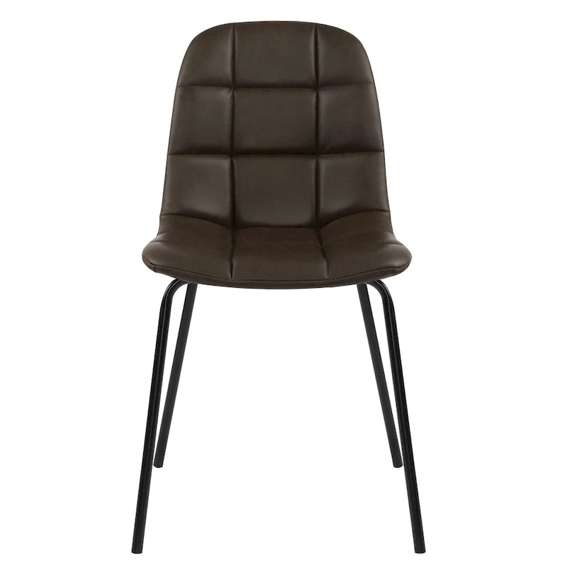 Sedia da pranzo in pelle PU con gambe in metallo nero, set da 2 – Marrone scuro / Grigio / Caramello