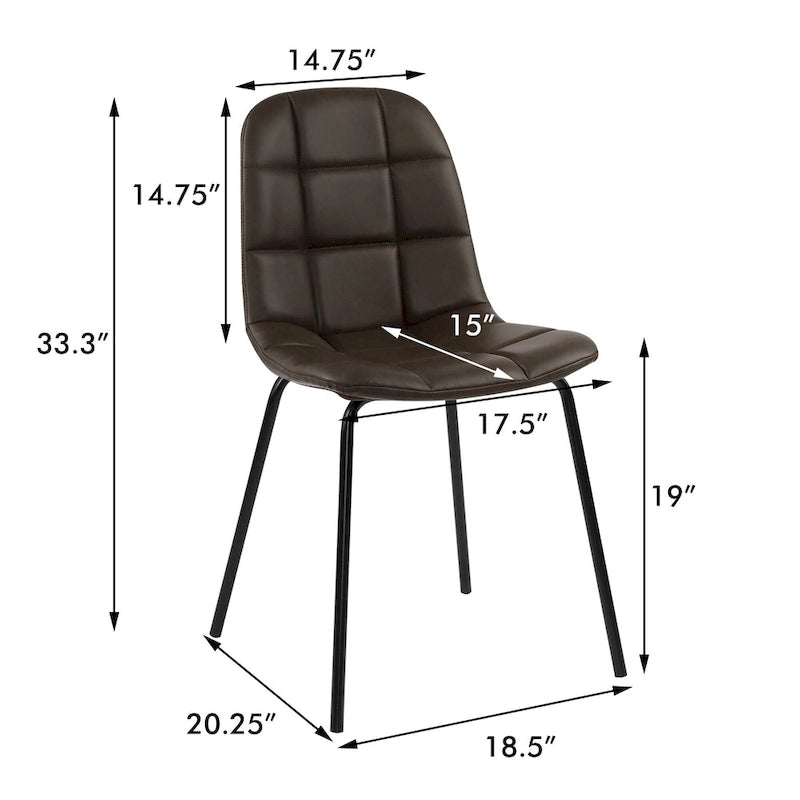 Sedia da pranzo in pelle PU con gambe in metallo nero, set da 2 – Marrone scuro / Grigio / Caramello