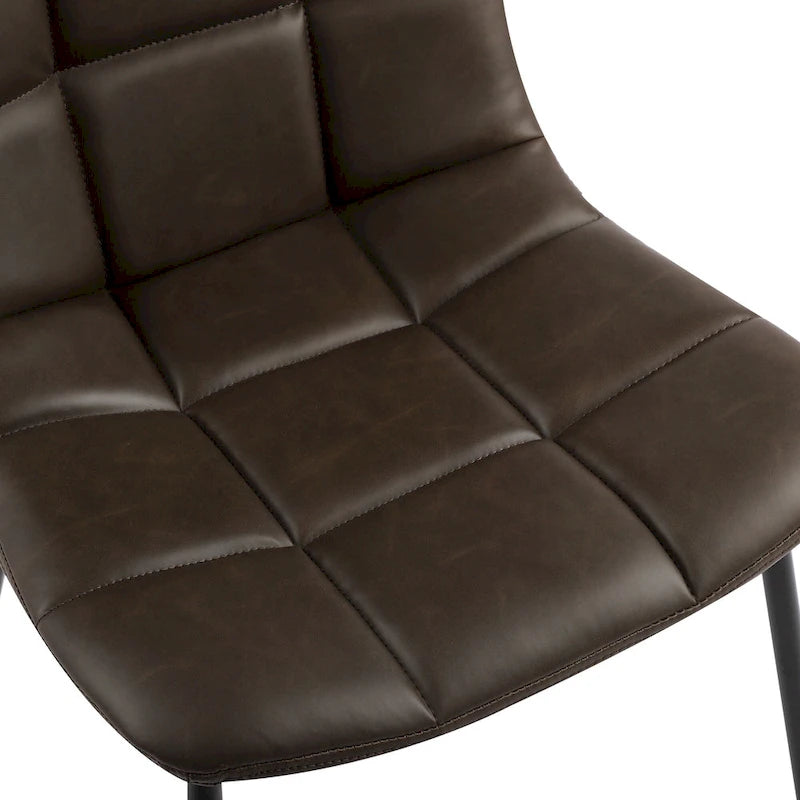 Sedia da pranzo in pelle PU con gambe in metallo nero, set da 2 – Marrone scuro / Grigio / Caramello