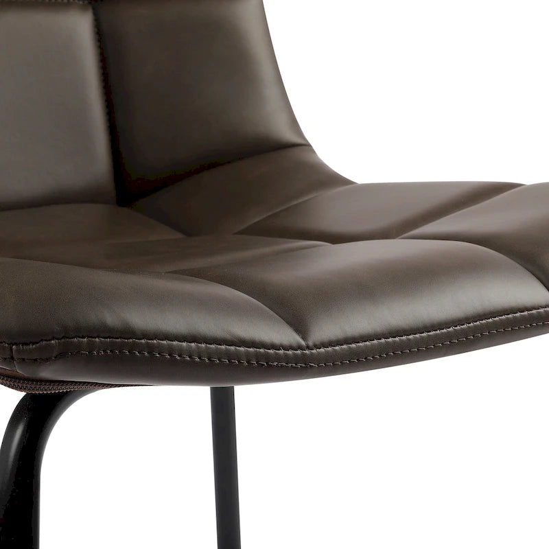 Sedia da pranzo in pelle PU con gambe in metallo nero, set da 2 – Marrone scuro / Grigio / Caramello